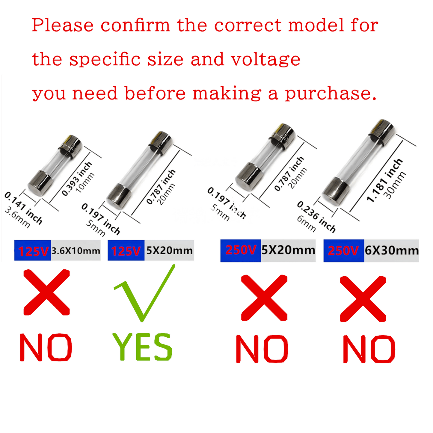 0,5–30 A, Ampere-Sicherung, 0,2 x 0,78 Zoll, 5 x 20 mm, 125 V, F0,5AL125V, flinke Glassicherungen, (12 Stück im Paket)