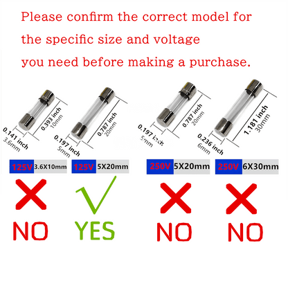 0,5–30 A, Ampere-Sicherung, 0,2 x 0,78 Zoll, 5 x 20 mm, 125 V, F0,5AL125V, flinke Glassicherungen, (12 Stück im Paket)