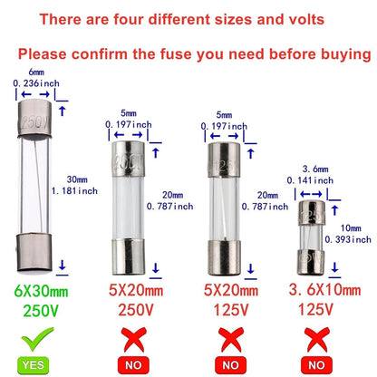 6 x 30 mm 0,24 x 1,18 Zoll F0.5AL- F20AL 250 V flinke Glassicherungen, 20er-Pack 